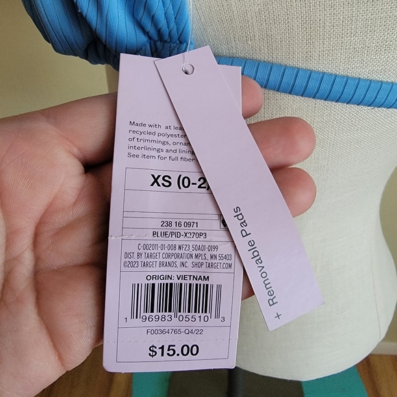 Blue Ribbed Triangle String Bikini Top | Wild Fable - Picture 10 of 10